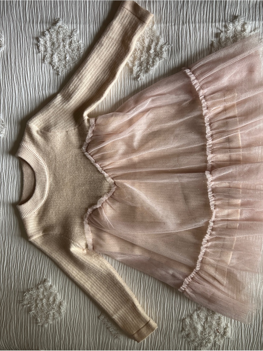 Cream Knit Top with Blush Pink Tulle Skirt Set